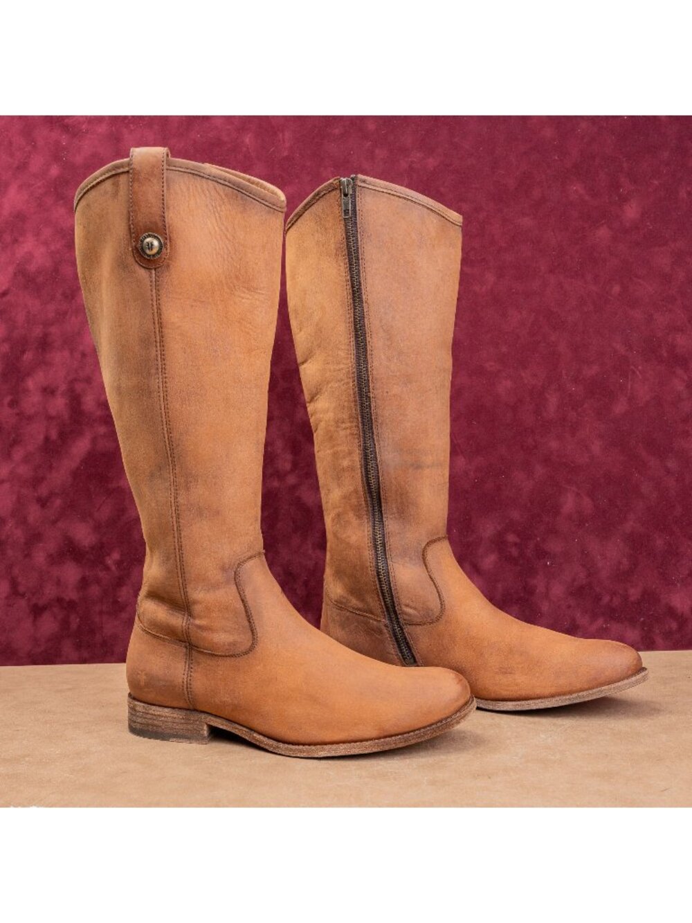 Frye Women Melissa Button Zip Brown Leather Equestrian Classic Riding Boots sz 9